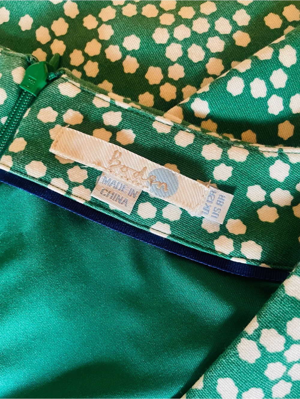BODEN Julianna Ponte Dress 3/4 Sleeve Fit Flare US 8R Green White Midi Pockets - Picture 4 of 13